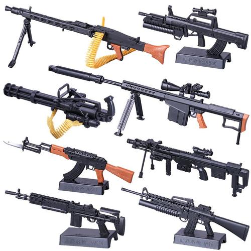 1: 6 Soldats Militaires Jouets Armes Spéciales 4d Assemblé Pistolet Modèle Barrett Gatling Ak47 Accessoires De Jeu