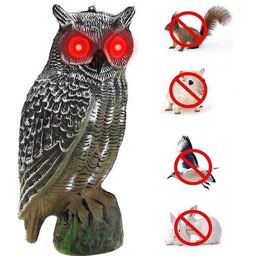 Simulation de hibou à énergie solaire pour effrayer les oiseaux fausse chouette à cornes panneau de leurre fausse chouette à cornes protecteurs de jardin