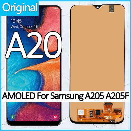 Bloc Écran Tactile Lcd Amoled Avec Châssis 6.4 Pouces Pour Samsung Galaxy A20 A205 A205f Original