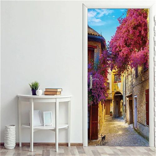 Autocollant mural en vinyle auto-adhésif imperméable,papier peint de porte d'escalier de vue 3D,affiches de bricolage,décalcomanies murales,décor à la maison,2 pièces par ensemble