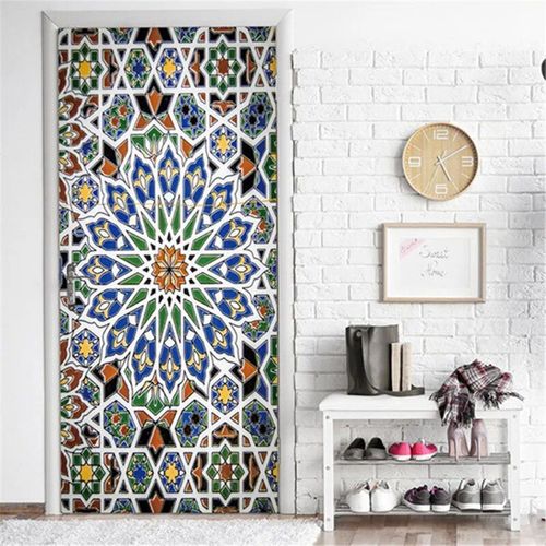 Autocollant mural en vinyle auto-adhésif imperméable,papier peint de porte d'escalier de vue 3D,affiches de bricolage,décalcomanies murales,décor à la maison,2 pièces par ensemble
