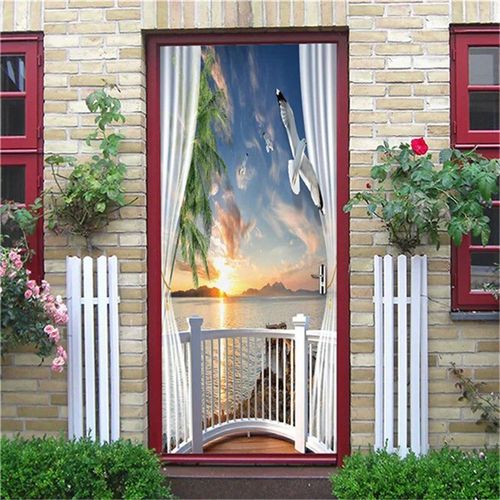 Autocollant mural en vinyle auto-adhésif imperméable,papier peint de porte d'escalier de vue 3D,affiches de bricolage,décalcomanies murales,décor à la maison,2 pièces par ensemble