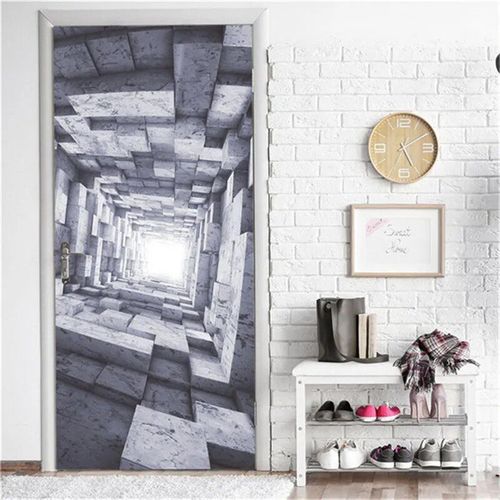 Autocollant mural en vinyle auto-adhésif imperméable,papier peint de porte d'escalier de vue 3D,affiches de bricolage,décalcomanies murales,décor à la maison,2 pièces par ensemble