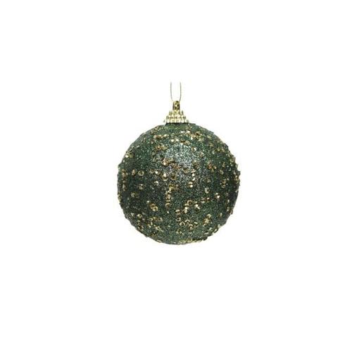 Boule de noël verte à paillettes or 8 cm - Vert