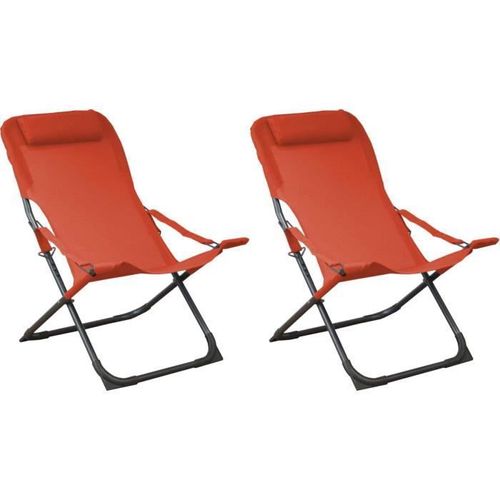 Chaise Pliante Relax En Acier Et Toile Easy (Lot De 2) Graphite Et Paprika 83 X 64 X 88 Cm