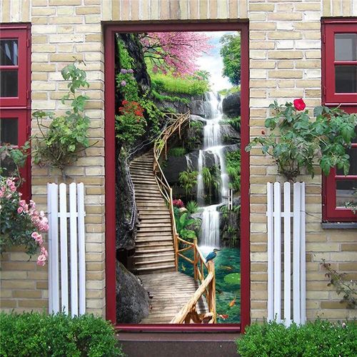 Papiers muraux décoratifs pour porte,autocollants géométriques,en vinyle imperméable,auto-adhésifs,affiches de porte,vue 3D,bricolage
