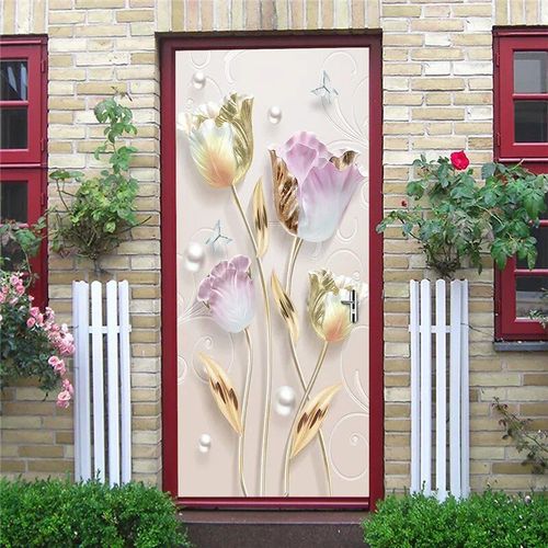 Papiers muraux décoratifs pour porte,autocollants géométriques,en vinyle imperméable,auto-adhésifs,affiches de porte,vue 3D,bricolage