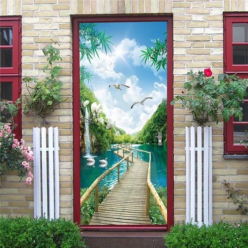 Papiers muraux décoratifs pour porte,autocollants géométriques,en vinyle imperméable,auto-adhésifs,affiches de porte,vue 3D,bricolage