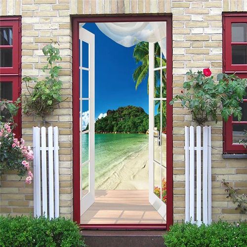 Papiers muraux décoratifs pour porte,autocollants géométriques,en vinyle imperméable,auto-adhésifs,affiches de porte,vue 3D,bricolage