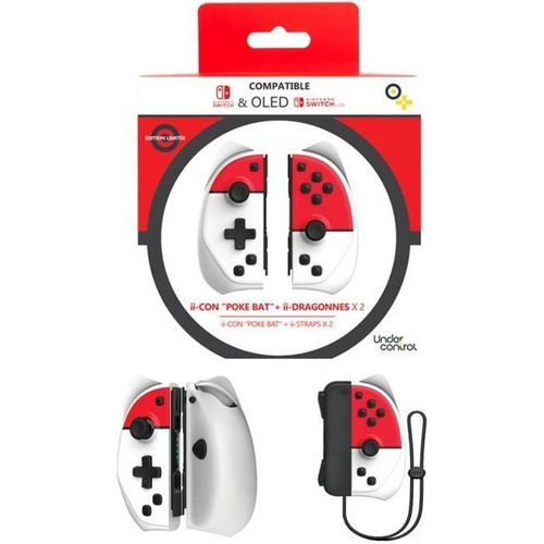 Manette Switch Joycon Iicon Rouge Et Blanc Type Pokeball Avec Dragonnes V2 - Iicon Pokeball V2