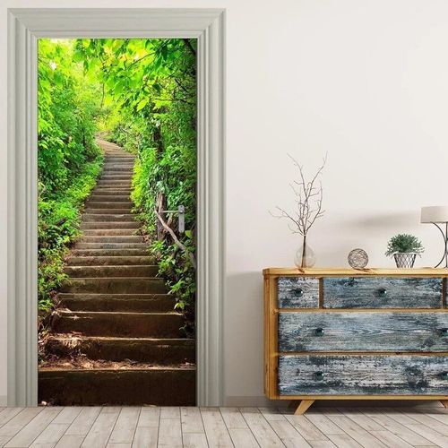 Autocollant mural en vinyle auto-adhésif pour la décoration intérieure,papier peint de porte d'escalier de cheval,affiches de vue 3D,décalcomanies de bricolage,2 pièces par ensemble