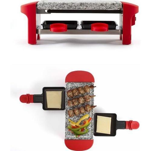 Appareil à raclette rouge 2 personnes 350W Plateau amovible en granite + Pieds antidérapants