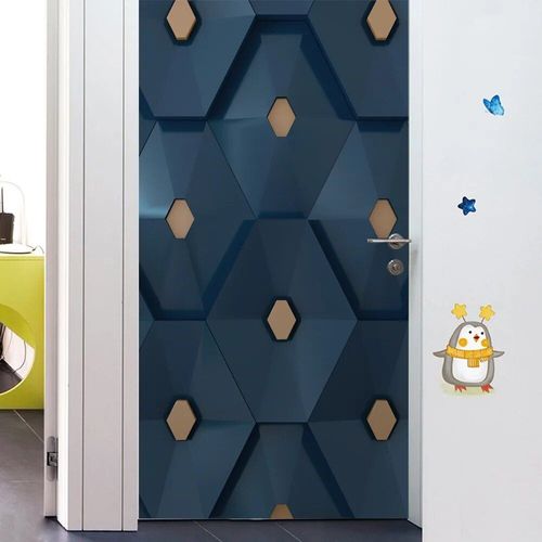 Autocollant de porte hexagonal en vinyle,vue visuelle 3D,papier peint peler et coller,affiche parfaite imperméable,décoration de la maison,Adesivo Porta