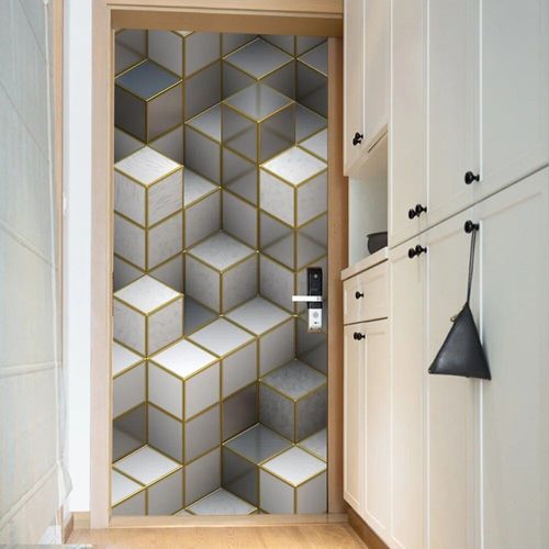 Autocollant de porte hexagonal en vinyle,vue visuelle 3D,papier peint peler et coller,affiche parfaite imperméable,décoration de la maison,Adesivo Porta