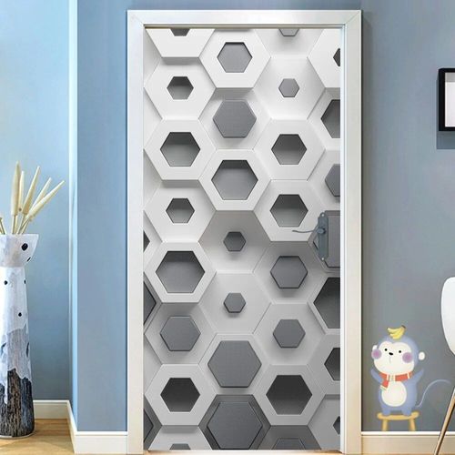 Autocollant de porte hexagonal en vinyle,vue visuelle 3D,papier peint peler et coller,affiche parfaite imperméable,décoration de la maison,Adesivo Porta