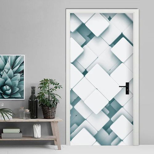 Autocollant de porte hexagonal en vinyle,vue visuelle 3D,papier peint peler et coller,affiche parfaite imperméable,décoration de la maison,Adesivo Porta