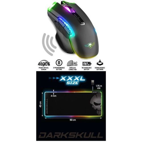 Souris Sans fil 2.4ghz 4800DPI M70 8 BOUTONS RGB rechargeable + Tapis de souris GAMER RGB LED HUB 4 PORTS 12 Modes RGB GAMING