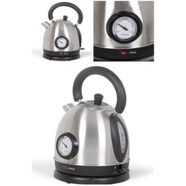 Bouilloire rétro INOX GRISE 1800W avec thermomètre Sans fil Range cordon Arrêt automatique 1.8 Litres
