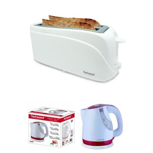 BOUILLOIRE BLANCHE ROUGE 1,6 Litre 2200W Sans Fil Design + GRILL PAIN BLANC 2 longues et larges fentes 1300W