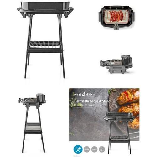 Barbecue électrique de table et sur pieds 2000 W Dim 46 x 28cm pour intérieur ou extérieur