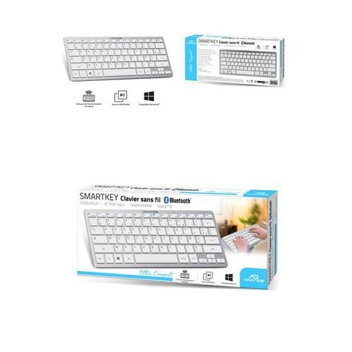 Clavier sans fil Clavier Bluetooth BLANC ultra-mince pour iOS,Windows,Android Smartphone PC Tablette AZERTY SMARTKEYS