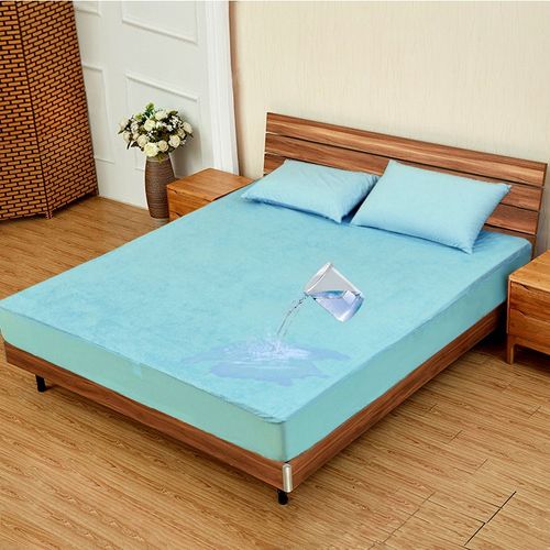 Protege Matelas 140x190 Impermeable,Couvre-Lit Imperméable En Tissu Éponge De Bambou,Bleu Ciel