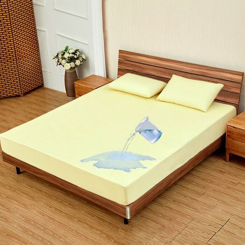 Protege Matelas 160x200 Impermeable,Couvre-Lit Imperméable En Tissu Éponge De Bambou,Jaune Crème
