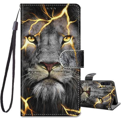 Coque Samsung Galaxy A50 / A50s, Etui Portefeuille Samsung Galaxy A30s Avec Motif, Antichoc Housse Protection Pu Cuir Fonction Support Pour Samsung A50/A50s/A30s 6,4 Pouces, 2019 - Lion