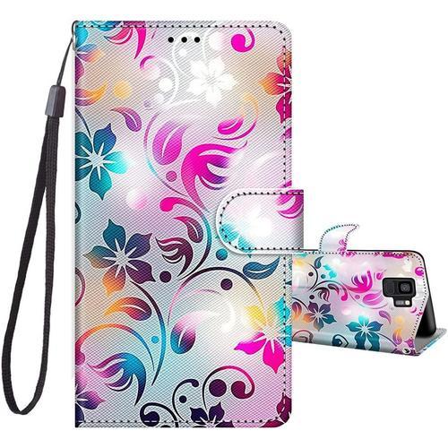 Coque Pour Samsung Galaxy S9 5,8 Pouces , Etui Portefeuille Antichoc Housse Protection Avec Motif, Fonction Support Porte Carte Pu Cuir À Rabat Coque Pour Samsung S9 - Fleur B