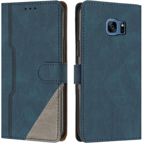 Coque Pour Galaxy S7, Housse En Cuir Pu Portefeuille, Etui De Protection À Rabat Magnétique Coque Pour Samsung Galaxy S7, Bleu