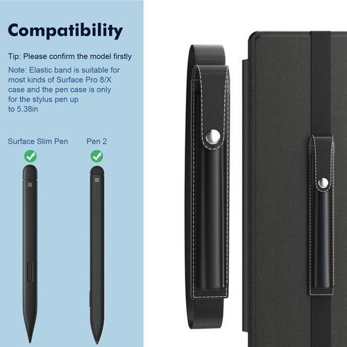 MoKo étui en cuir PU avec bande élastique et fermeture éclair pour stylos/stylets Microsoft Surface Slim 2