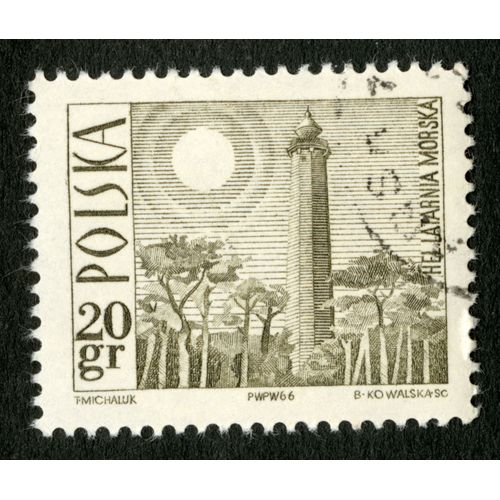 Timbre Oblitéré Polska, Hel Latarnia Morska, Michaluk, Kowalska, 1966, 20 Gr