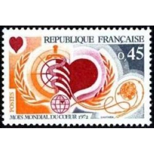 Timbre France 1972 Oblitéré - Mois Mondial Du Coeur - 0.45 Yt1711