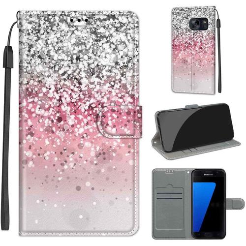 Coque Pour Samsung Galaxy S7, Housse Etui Portefeuille Cuir Multifonction, Fermeture Magnétique À Clapet Anti-Choc Pour Coque Samsung S7 Book - Neige