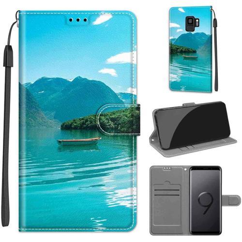 Coque Pour Samsung Galaxy S9, Housse Etui Portefeuille Cuir Multifonction, Fermeture Magnétique À Clapet Anti-Choc Pour Coque Samsung S9 Book - Bateau