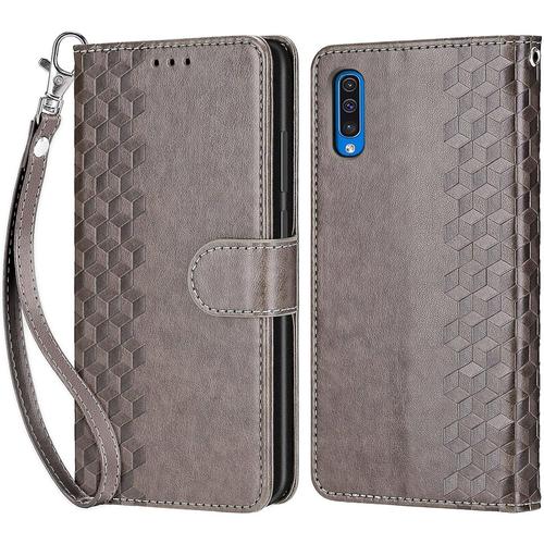 Coque Pour Samsung Galaxy A50 / Samsung Galaxy A50s, Housse Etui Portefeuille Cuir Multifonction, Fermeture Magnétique À Clapet Anti-Choc Pour Coque Samsung Galaxy A30s Book - Gris