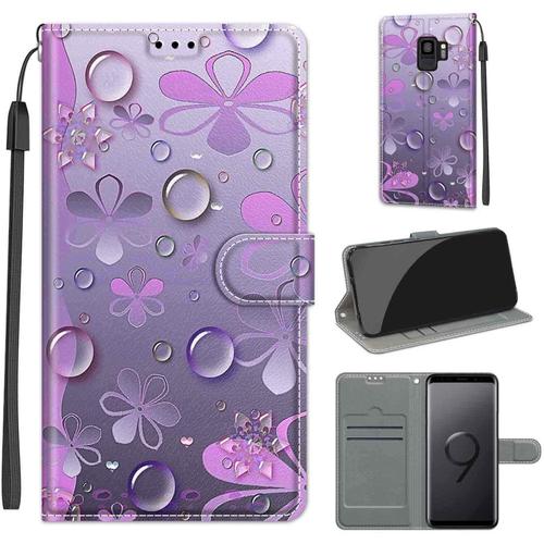 Coque Pour Samsung Galaxy S9, Housse Etui Portefeuille Cuir Multifonction, Fermeture Magnétique À Clapet Anti-Choc Pour Coque Samsung S9 Book - Fleur