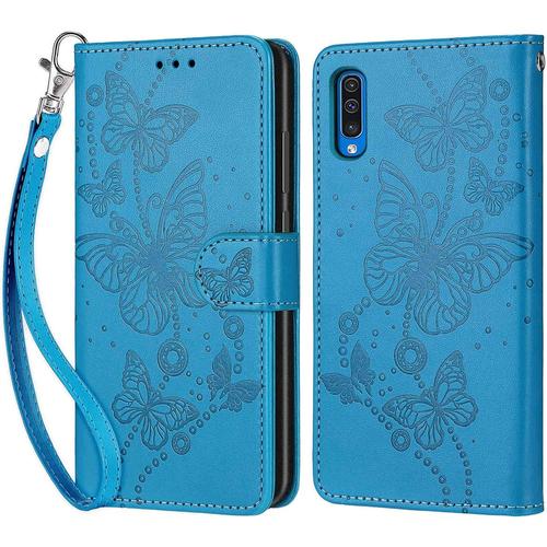 Coque Pour Samsung Galaxy A50 / Samsung Galaxy A50s, Housse Etui Portefeuille Cuir Multifonction, Fermeture Magnétique À Clapet Anti-Choc Pour Coque Samsung Galaxy A30s Book - Bleu