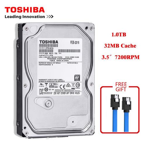 Toshiba Disque Dur Interne Mécanique HDD 1To pour Ordinateur de Bureau 3.5 Pouces capacité de 1000Go 7200RPM Tampon 32 Mo SATA2/SATA3 6 Gb/s