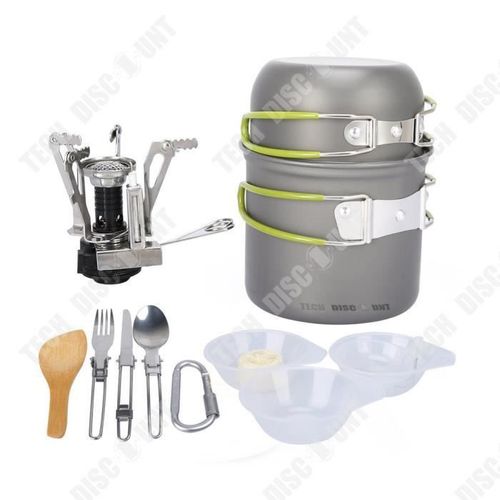Td® Camping Batterie De Cuisine D'extérieur Faire Cuire Ensemble Réchaud Léger Pique-Nique Mini Portable De Cuisine Verte