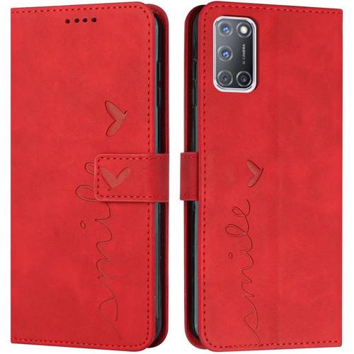 Skin Feel Love Heart Phone Cases Oppo A52 A72 A92 A 52 A 72 A 92 Étui En Cuir Avec Lanière Pour Portefeuille D'affaires Clip Coque De Téléphone Oppo A52 A72 A92 Couvertures Rouge, Oppo A72