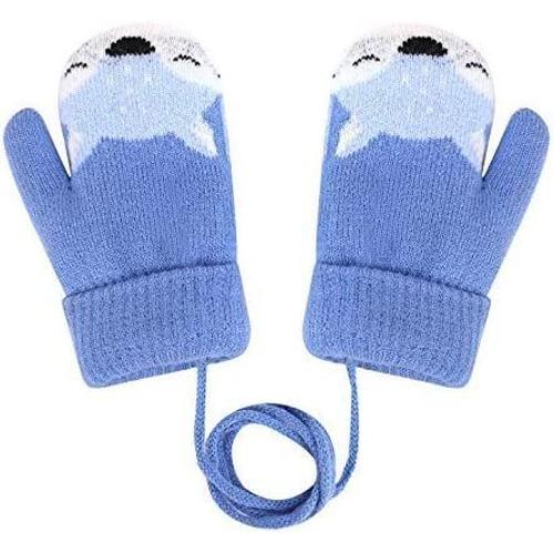 Bébé Bambin Moufles Hiver Chaud Gants Tricoté Epais Magique Mitaines Tricot  Renard Mignon avec Doublure Fourrure Gloves,Bleu