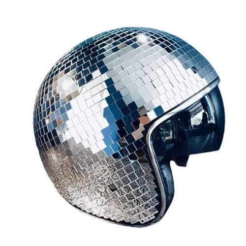 Argent - Casque De Boule Disco Classique, À Paillettes, Miroir, Chapeau Pour Bar De Club, Fête, Verre Complet Réfléchissant, Casques De Sécurité Pour Moto