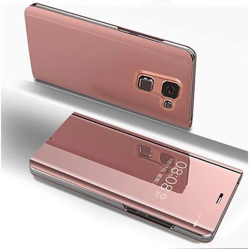 Coque Samsung Galaxy A8 2018 Rabat Transparent Clapet Mirroir Flip Cover Miroir Rabat Portefeuille Cuir Housse Étui De Protection Galvanoplastie Translucide Folio Rabattable Anti-Rayures Case-Or Rose