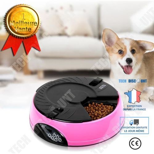 Td® Distributeur Automatique De Nourriture Pour Animaux - Pour 4 Repas/32 × 12.8 Cm Pour Chien/Chat - Rose Rouge