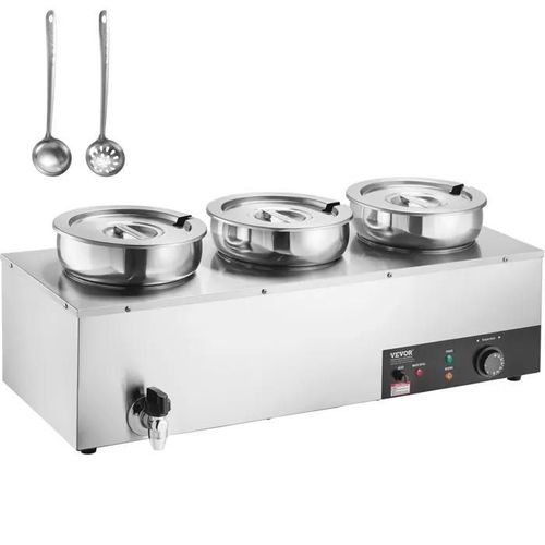 Chauffe Soupe 3 x 7 L-VEVOR-Station de Soupe Électrique 1200 W-Anti-Brûlure à Sec et Bouton de Réinitialisation, Restaurant Buffet