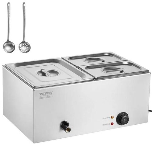 Chauffe-Plat Buffet À 3 Bacs-Vevor-1200 W-Acier Inoxydable-Pour Réchauffer Les Aliments Restauration Soirée Fête