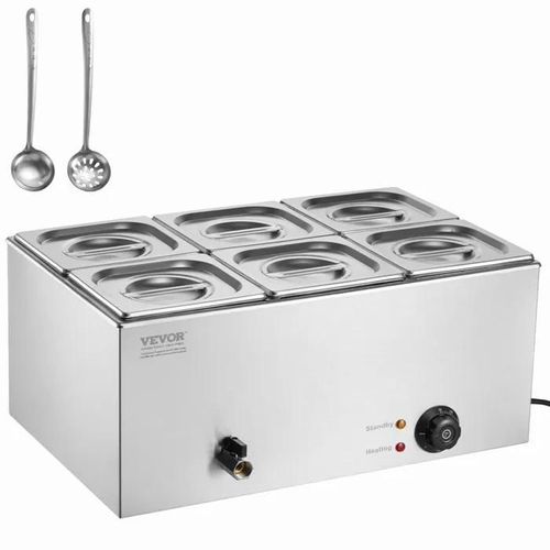 Chauffe-Plat Buffet À 6 Bacs-Vevor-Buffet Chauffant En Acier Inoxydable-1200 W-Réchauffer Les Aliments Restauration Soirée Fête