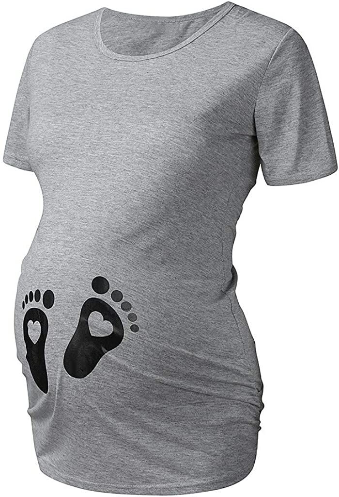 Vêtements De Grossesse Pied Femmes Bébé Impression Graphique Maternité Coeur Surface Courte Bande Dessinée T-Shirt Manches Chemisier De Maternité Noir T-Shirt T-Shirt Robe