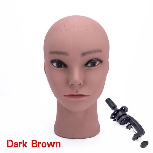 Tête de Mannequin Chauve pour Femme,Cosmétologie Professionnelle,Afro,Beige,Marron Foncé,Outil d'Affichage - Type Dark Brown He Holder